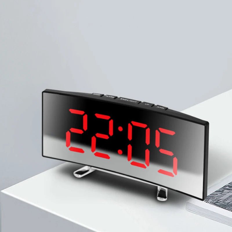 Thermabuild | Curved LED Mirror Alarm Clock for Modern Spaces