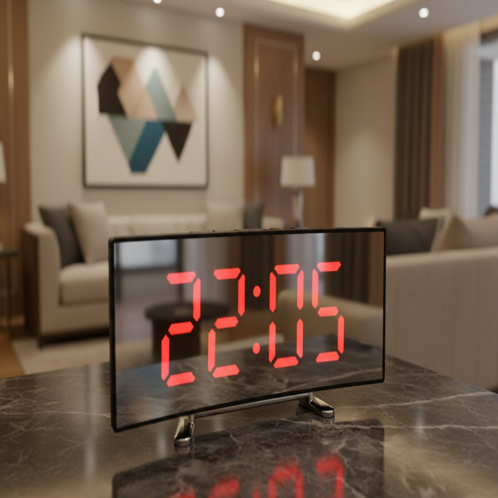 Thermabuild | Curved LED Mirror Alarm Clock for Modern Spaces