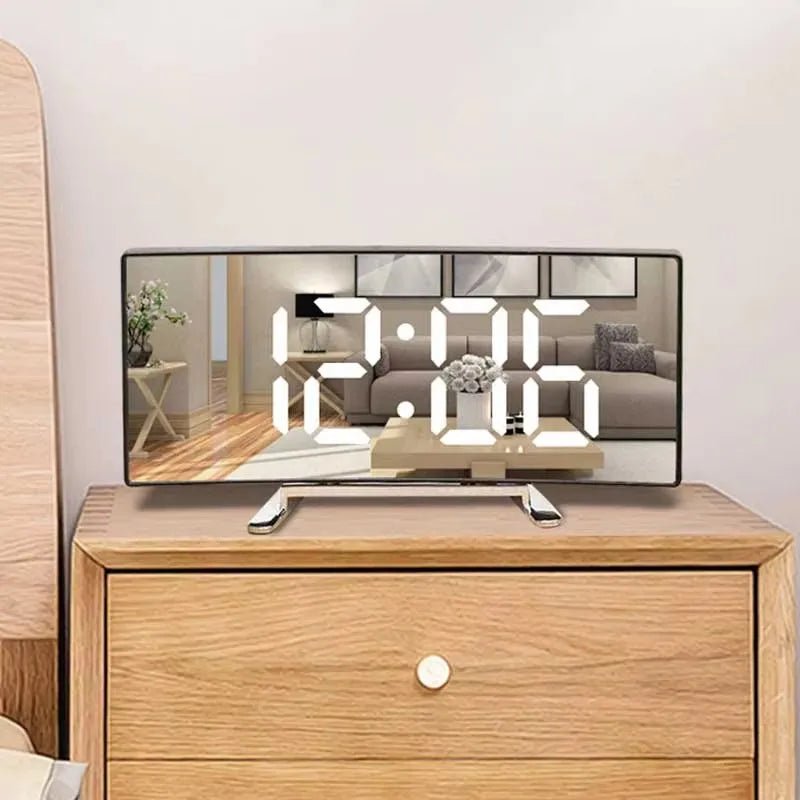 Thermabuild | Curved LED Mirror Alarm Clock for Modern Spaces