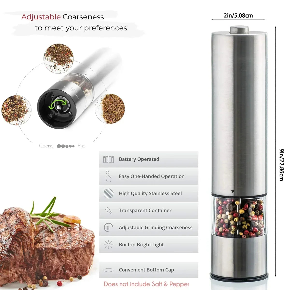 Thermabuild | Electric Salt and Pepper Grinder Set with One-Handed Operation and Built-In Light