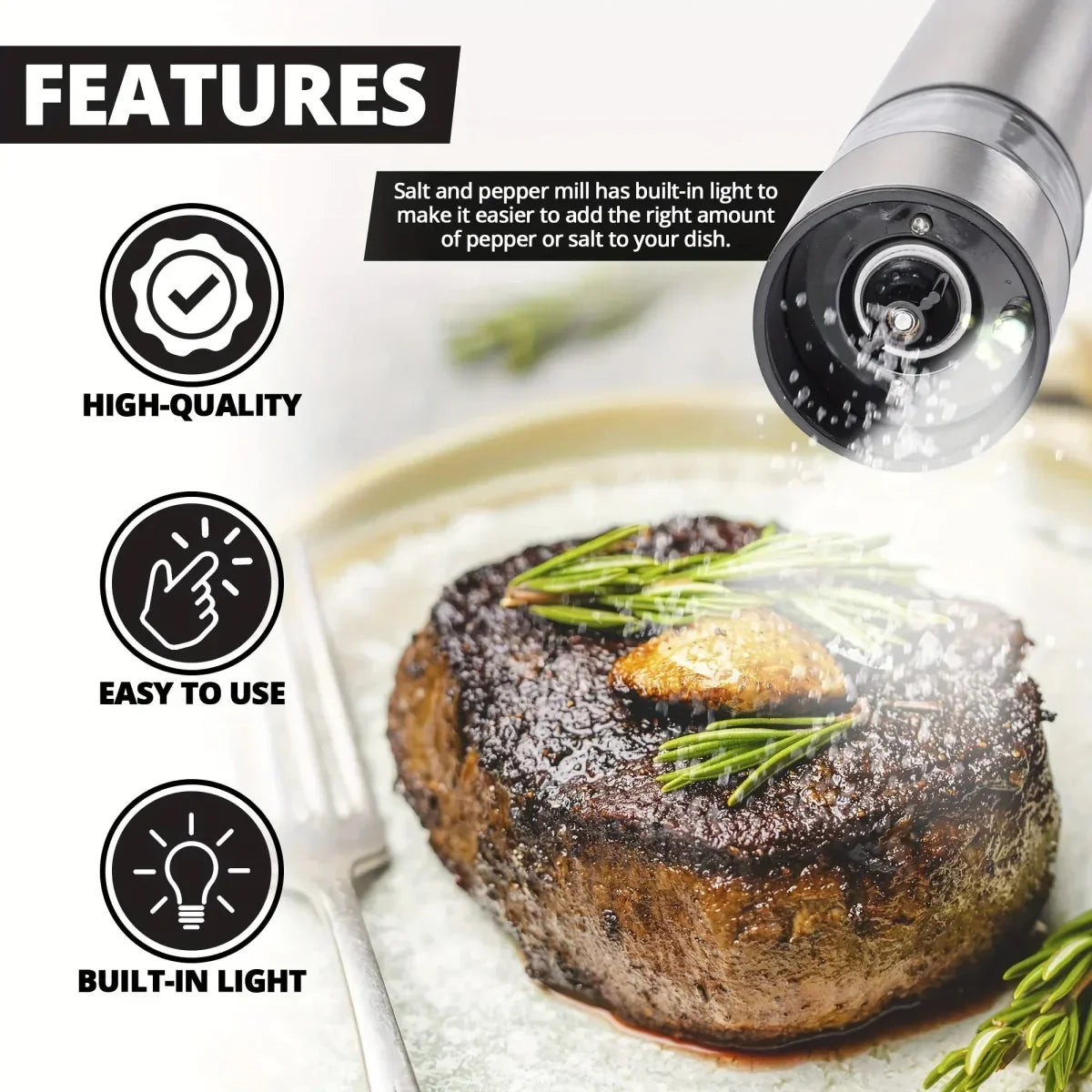 Thermabuild | Electric Salt and Pepper Grinder Set with One-Handed Operation and Built-In Light