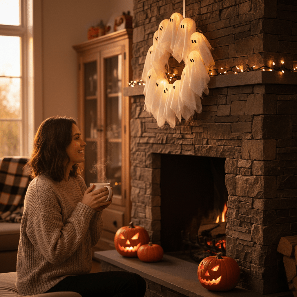 Thermabuild | LED Ghost Wreath with 12 Illuminated Spirits