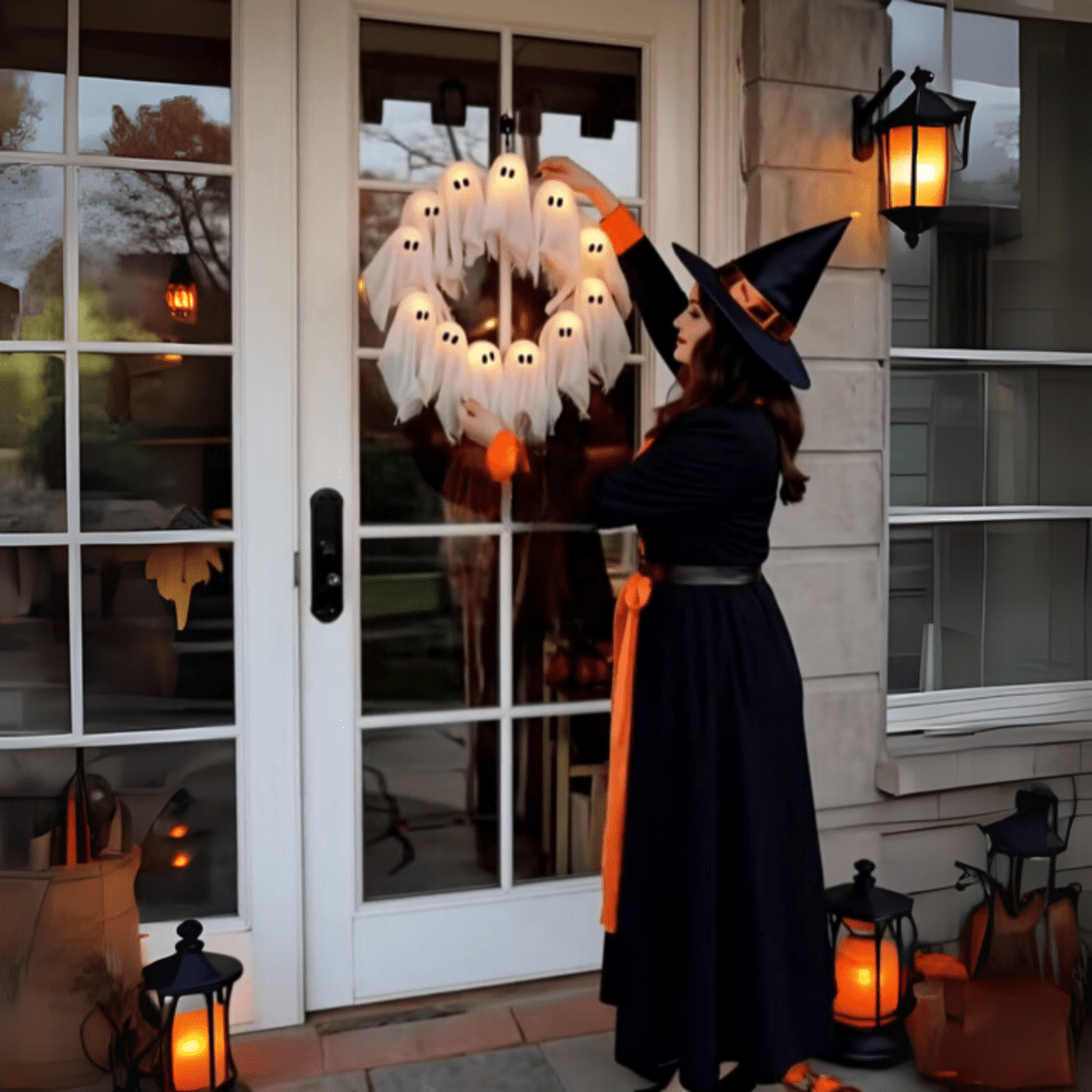 Thermabuild | LED Ghost Wreath with 12 Illuminated Spirits