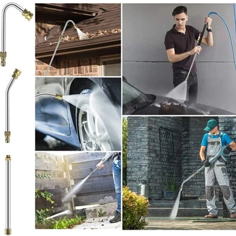 Thermabuild | High Pressure Washer Wand Extension Set 4000 PSI - Stainless Steel Power Cleaning Rod with 6 Spray Nozzles and Curved Gutter Attachment