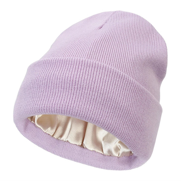 Thermabuild | Women's Wool Winter Beanie with Anti-Frizz Silk Lining - Warm Knit Skull Cap for Hair Protection against Static and Breakage - 22 x 23cm