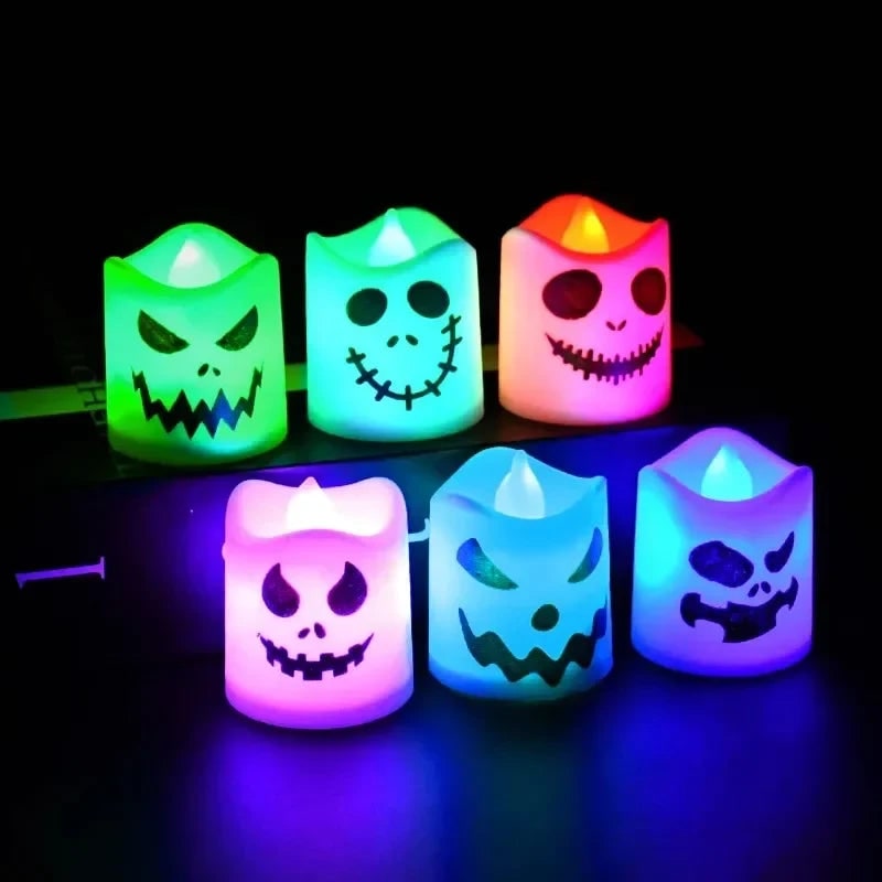 Thermabuild | Halloween Decorations Battery Operated Color Changing LED Tea Lights with Spooky Faces