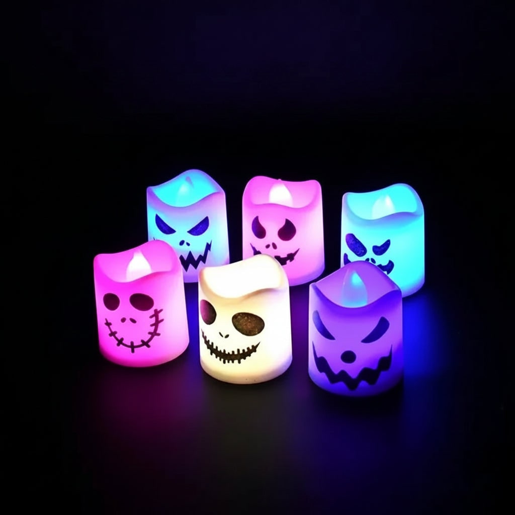 Thermabuild | Halloween Decorations Battery Operated Color Changing LED Tea Lights with Spooky Faces