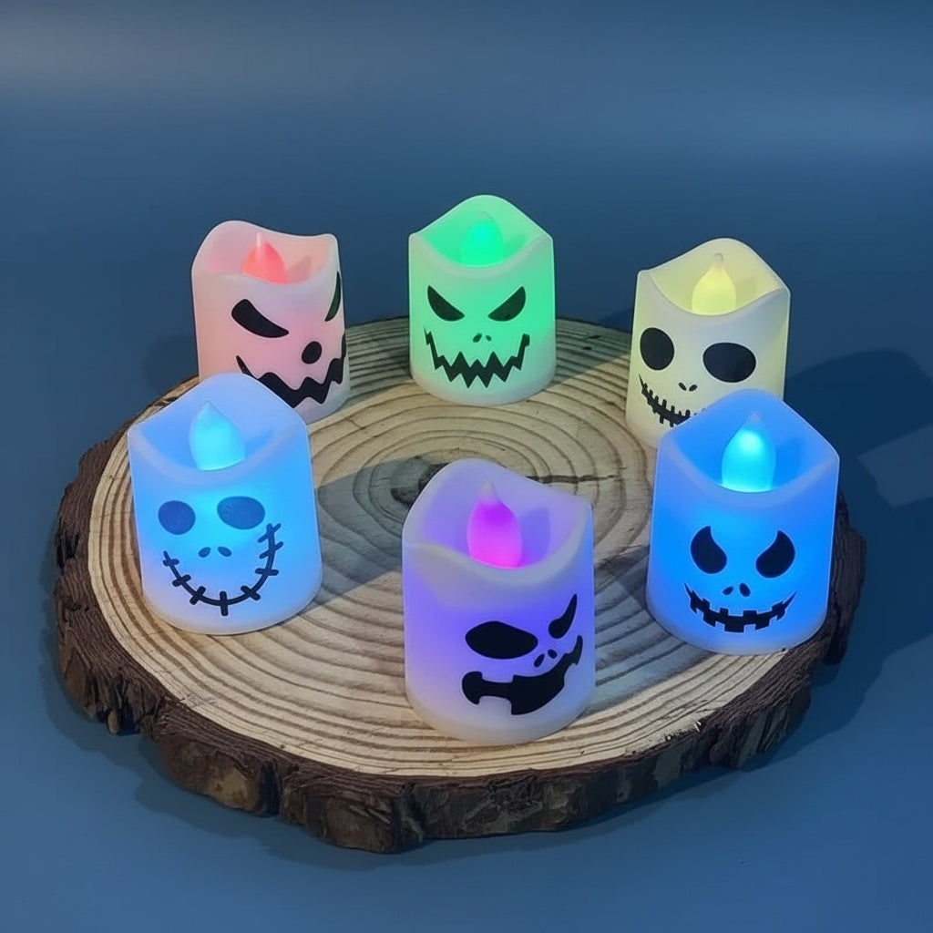 Thermabuild | Halloween Decorations Battery Operated Color Changing LED Tea Lights with Spooky Faces