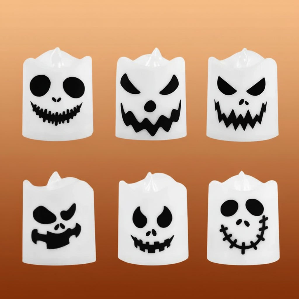 Thermabuild | Halloween Decorations Battery Operated Color Changing LED Tea Lights with Spooky Faces