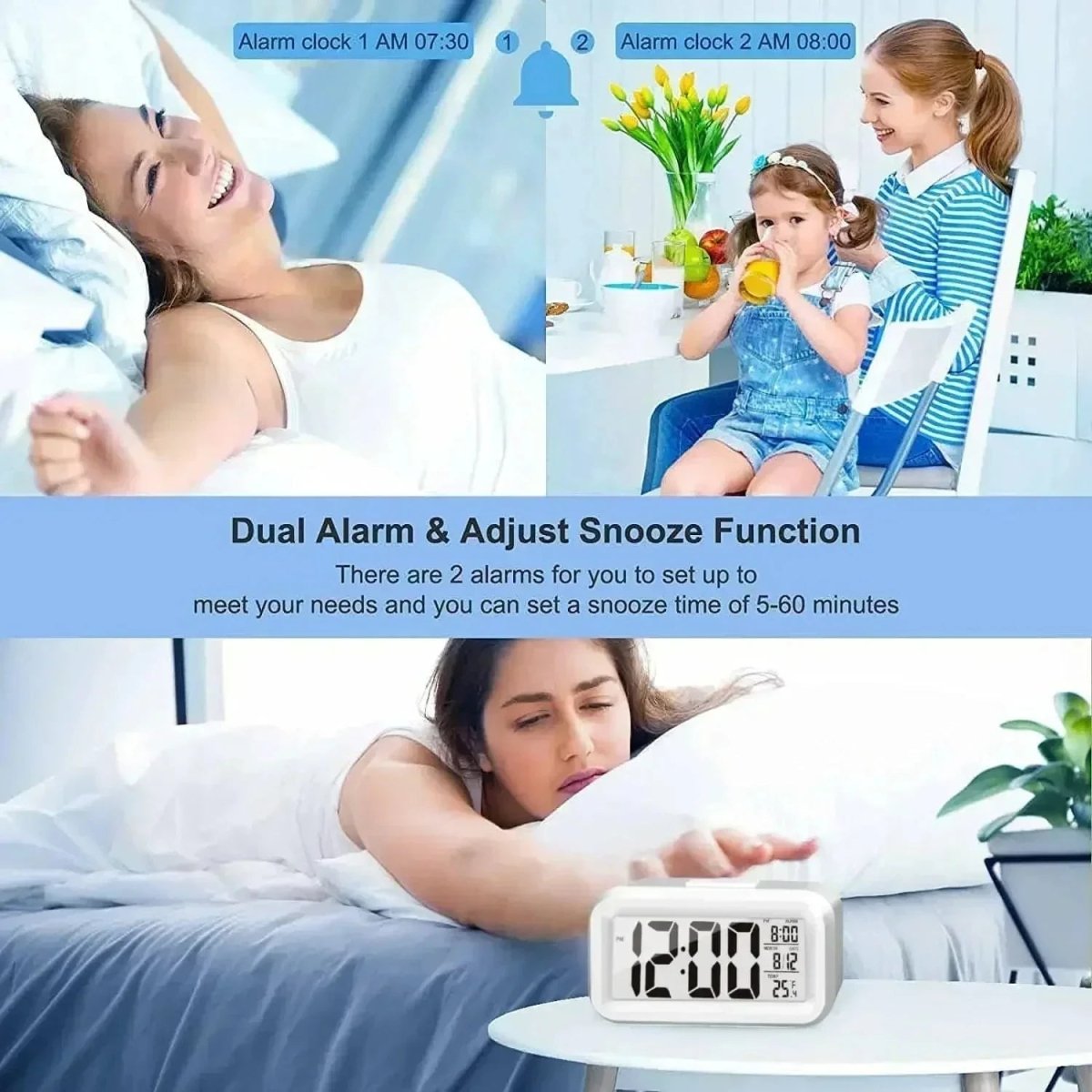 Thermabuild | Multifunction LED Digital Alarm Clock with Snooze