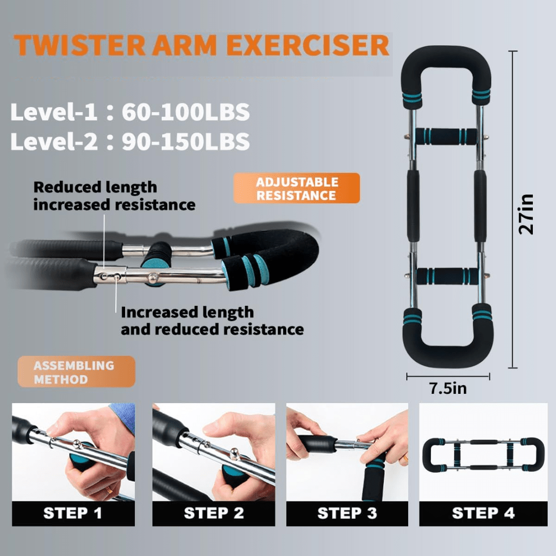 Thermabuild | Adjustable Power Twister – Strengthen Forearms, Triceps & Chest – Durable, Portable Strength Training Bar – Adjustable Resistance