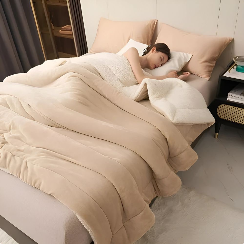 Thermabuild | Ultra Plush Throw Blanket with Soft Faux Fur and Sherpa Fleece Quilted Flannel Bed