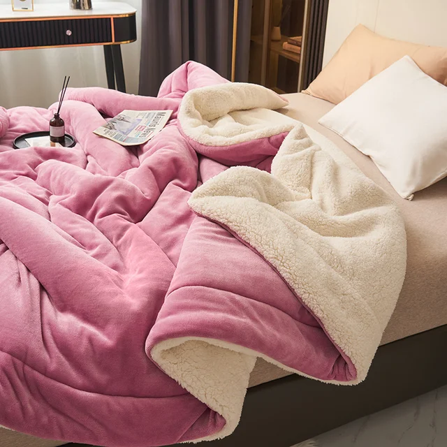 Thermabuild | Ultra Plush Throw Blanket with Soft Faux Fur and Sherpa Fleece Quilted Flannel Bed