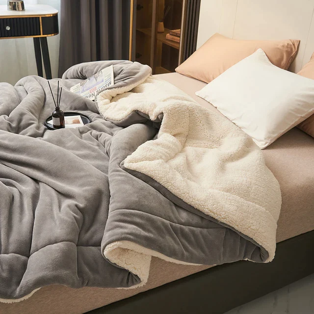 Thermabuild | Ultra Plush Throw Blanket with Soft Faux Fur and Sherpa Fleece Quilted Flannel Bed