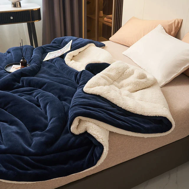Thermabuild | Ultra Plush Throw Blanket with Soft Faux Fur and Sherpa Fleece Quilted Flannel Bed