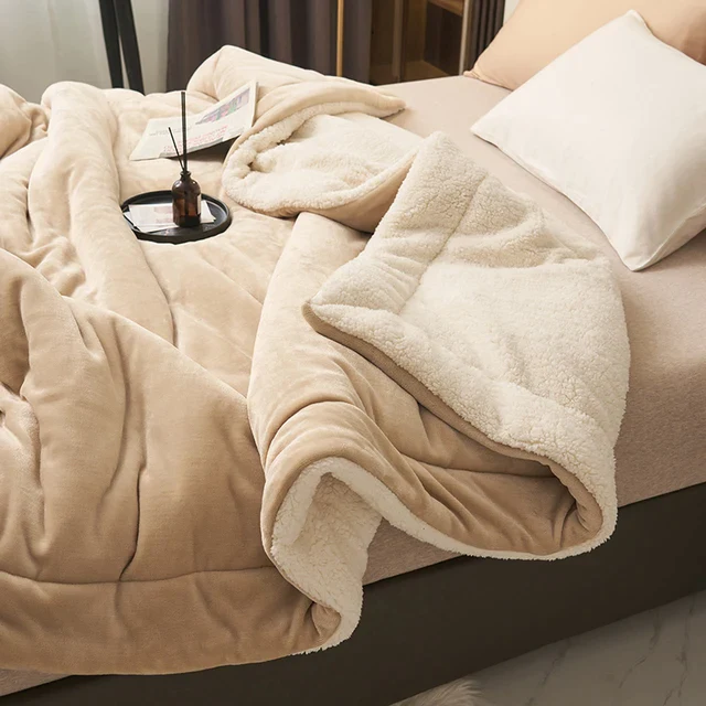 Thermabuild | Ultra Plush Throw Blanket with Soft Faux Fur and Sherpa Fleece Quilted Flannel Bed
