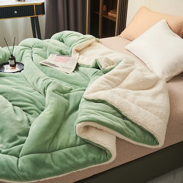 Thermabuild | Ultra Plush Throw Blanket with Soft Faux Fur and Sherpa Fleece Quilted Flannel Bed