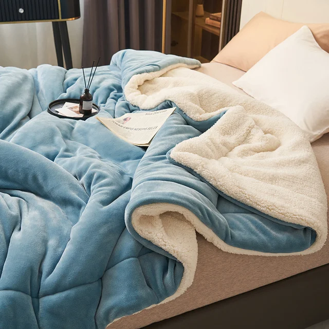 Thermabuild | Ultra Plush Throw Blanket with Soft Faux Fur and Sherpa Fleece Quilted Flannel Bed
