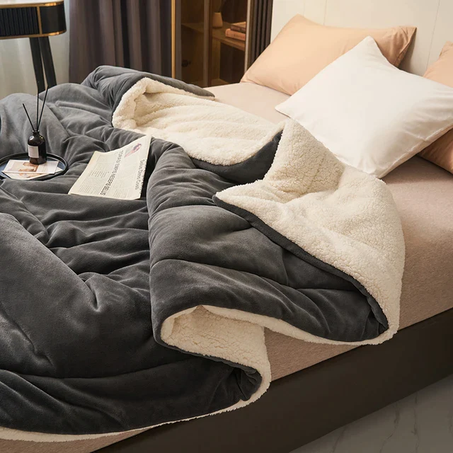 Thermabuild | Ultra Plush Throw Blanket with Soft Faux Fur and Sherpa Fleece Quilted Flannel Bed