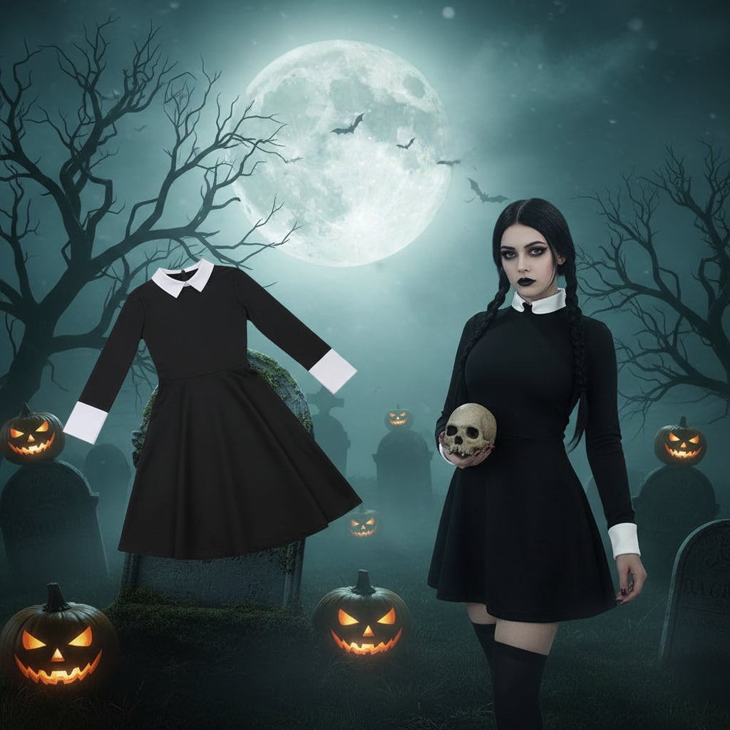 Thermabuild | Women's Halloween Costume gothic schoolgirl with White Collar and Long Sleeves Party Outfit