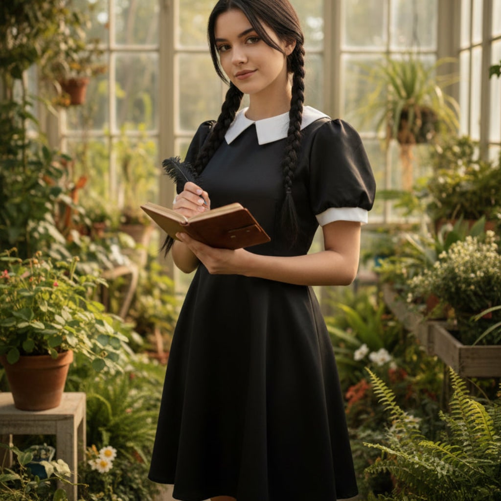 Thermabuild | Women's Halloween Costume gothic schoolgirl with White Collar and Long Sleeves Party Outfit