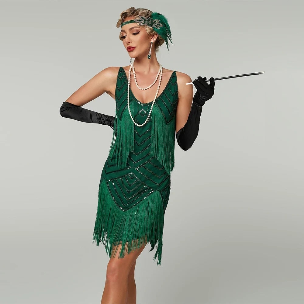 Thermabuild | Women's Halloween Flapper Dress Roaring 20s Outfit with Sequin and Fringe for 1920s Party Costume