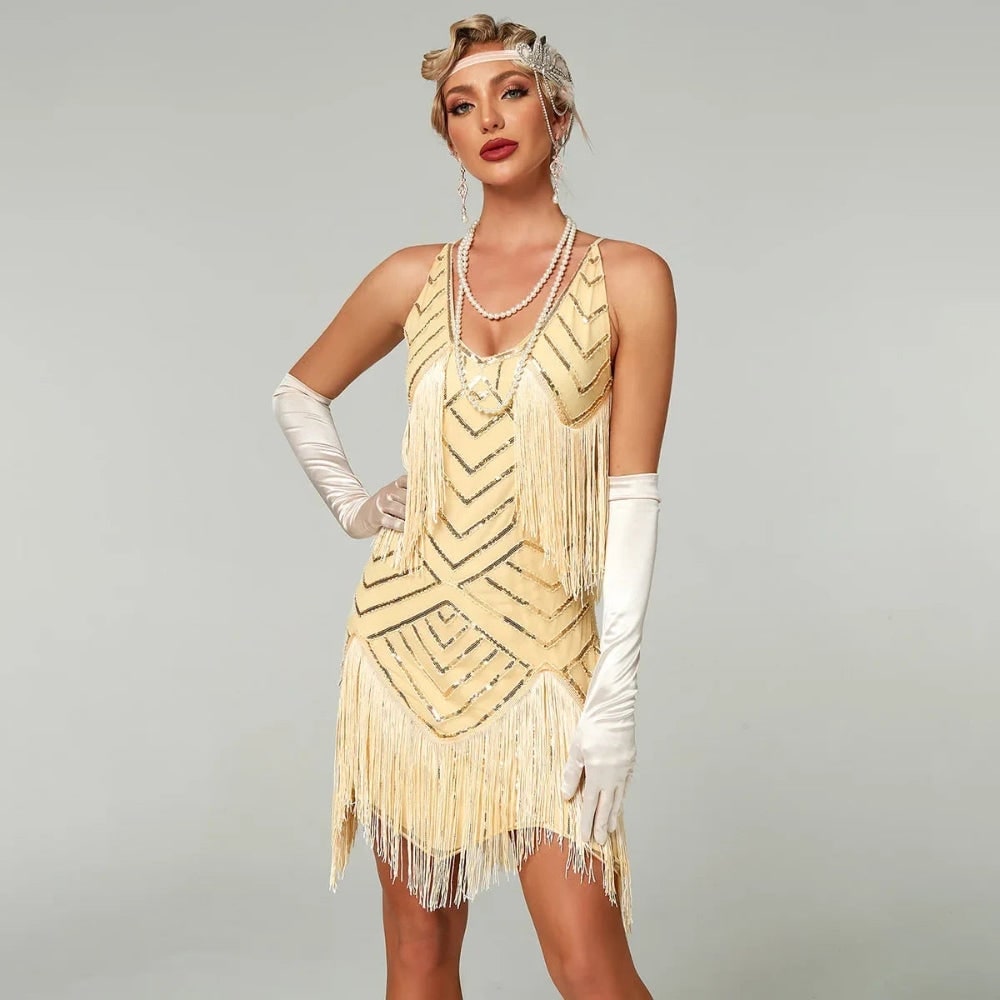 Thermabuild | Women's Halloween Flapper Dress Roaring 20s Outfit with Sequin and Fringe for 1920s Party Costume