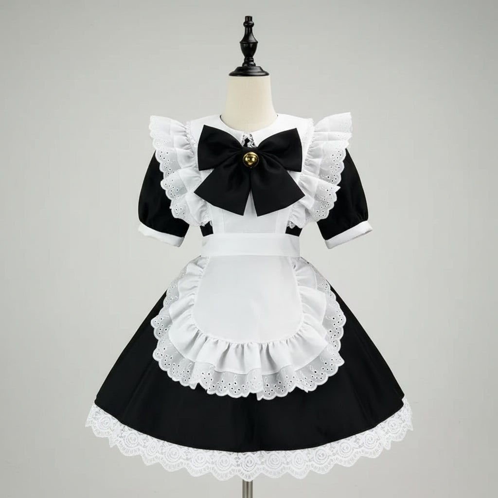 Thermabuild | Women's Halloween French Maid Costume Dress with Apron and Puff Sleeves for Plus Size Party