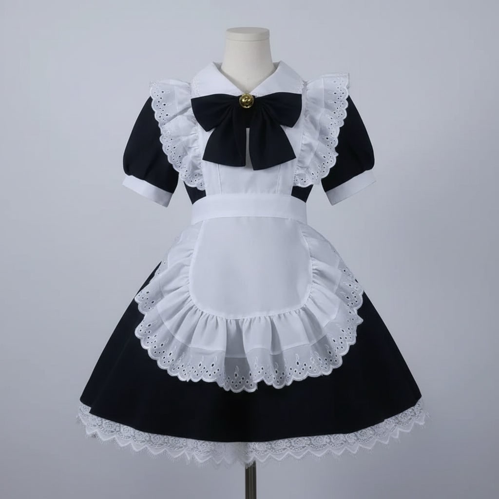 Thermabuild | Women's Halloween French Maid Costume Dress with Apron and Puff Sleeves for Plus Size Party