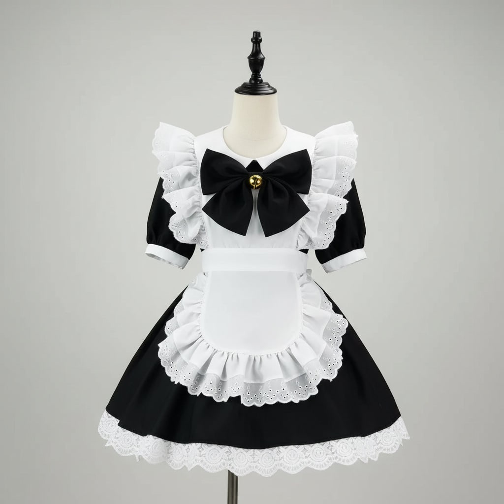 Thermabuild | Women's Halloween French Maid Costume Dress with Apron and Puff Sleeves for Plus Size Party