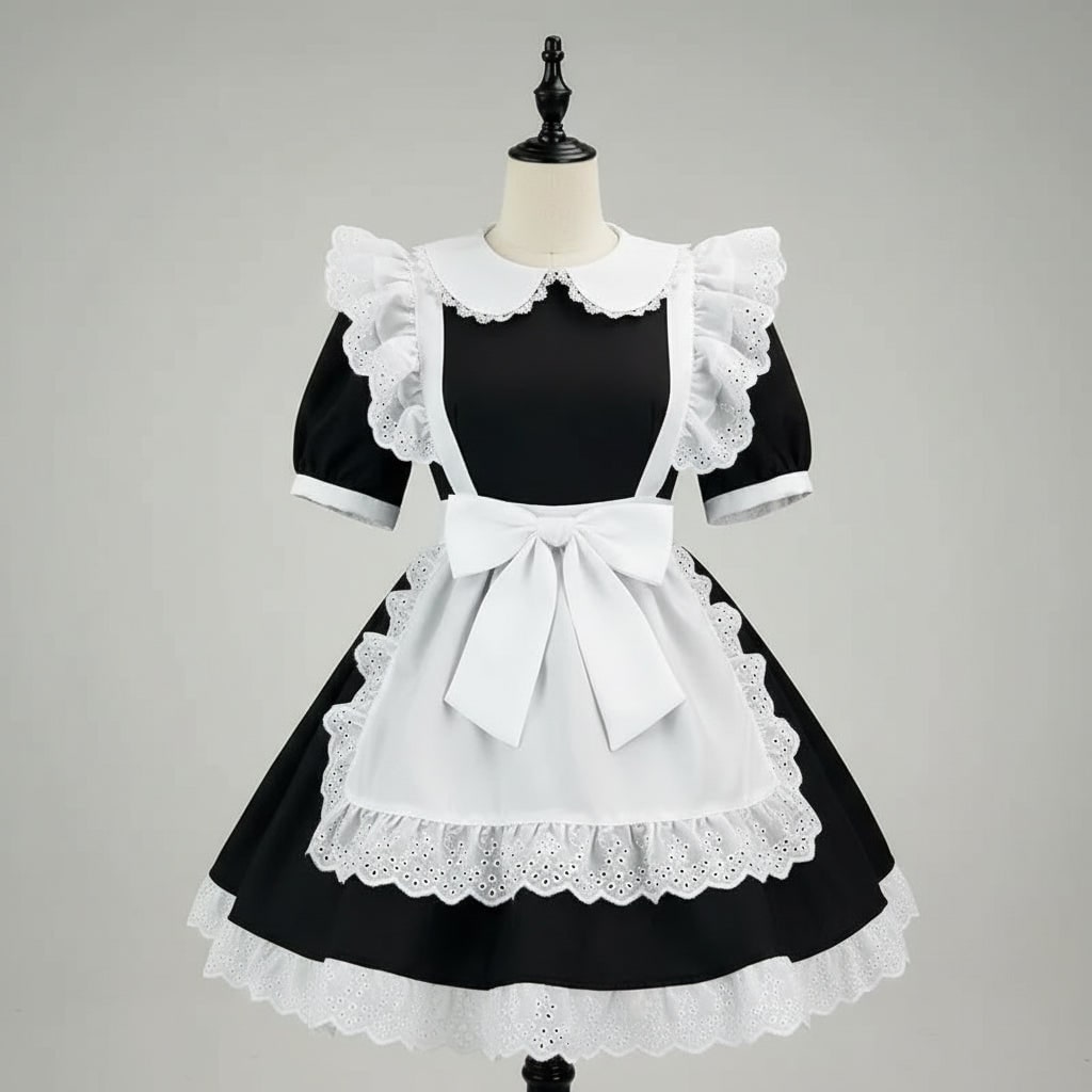 Thermabuild | Women's Halloween French Maid Costume Dress with Apron and Puff Sleeves for Plus Size Party