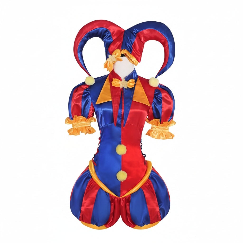 Thermabuild | Women's Halloween Jester Costume Outfit with Hat and Gloves Medieval Renaissance Court Party