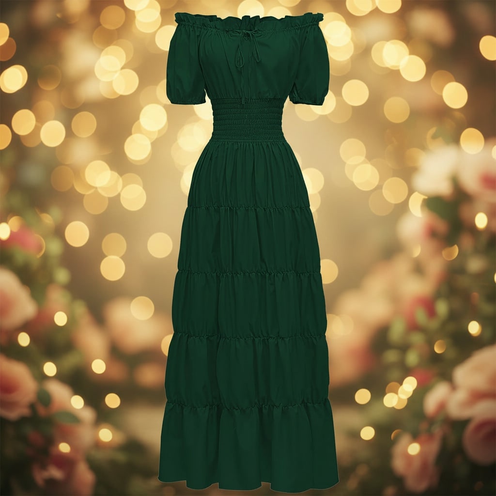 Thermabuild | Women's Halloween Maxi Dress Off-Shoulder Boho Peasant with Smocked Waist Dresses