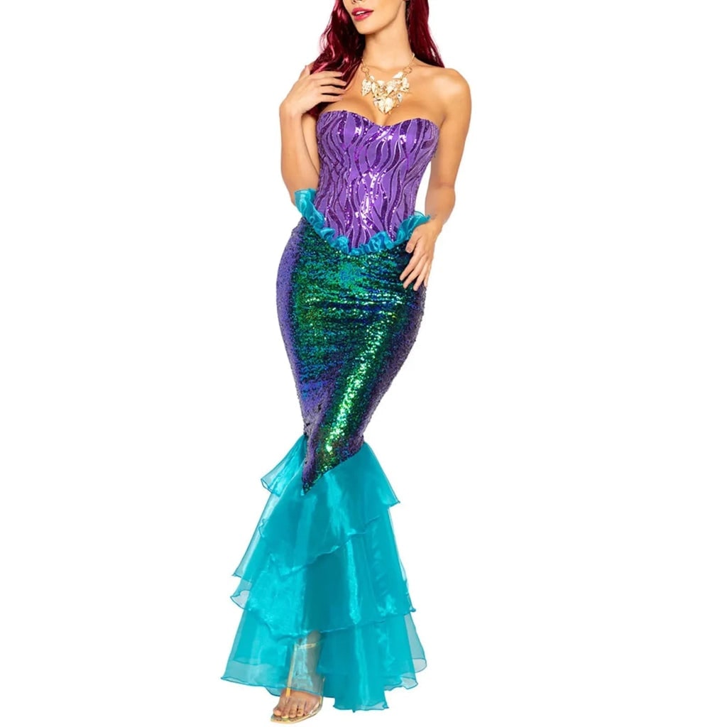 Thermabuild | Women's Halloween Mermaid Costume Dress with Sequins Strapless Sweetheart Neckline and Lace-Up Corset Back