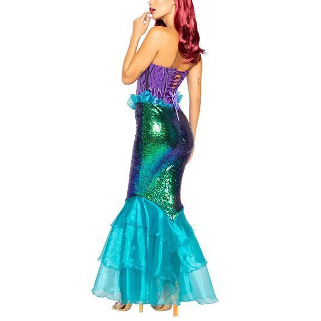 Thermabuild | Women's Halloween Mermaid Costume Dress with Sequins Strapless Sweetheart Neckline and Lace-Up Corset Back