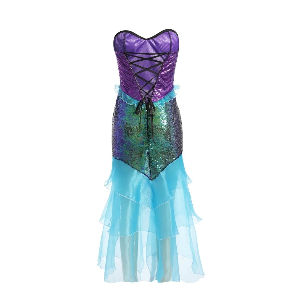 Thermabuild | Women's Halloween Mermaid Costume Dress with Sequins Strapless Sweetheart Neckline and Lace-Up Corset Back